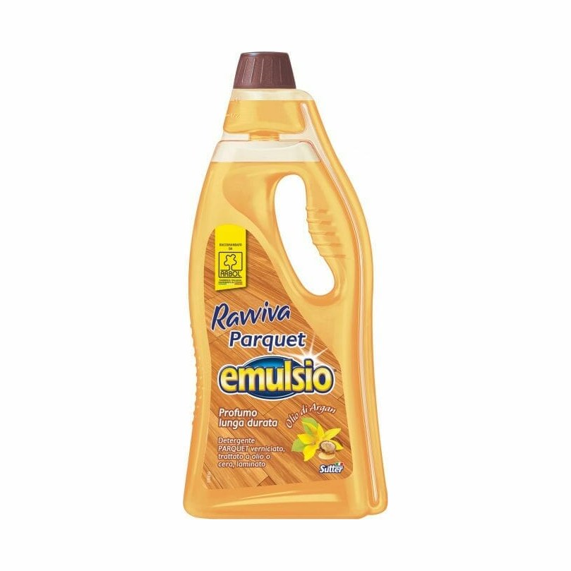בקבוק emulsio Ravviva Parquet של Sutter עם שמן ארגן לשטיפת פרקט ולמינציה